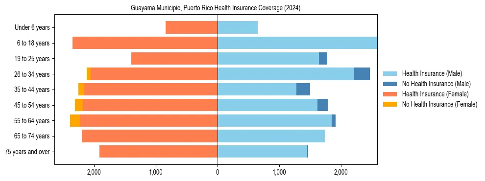 Health insurance pyramid for Guayama Municipio, Puerto Rico