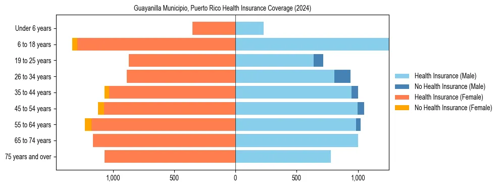 Health insurance pyramid for Guayanilla Municipio, Puerto Rico