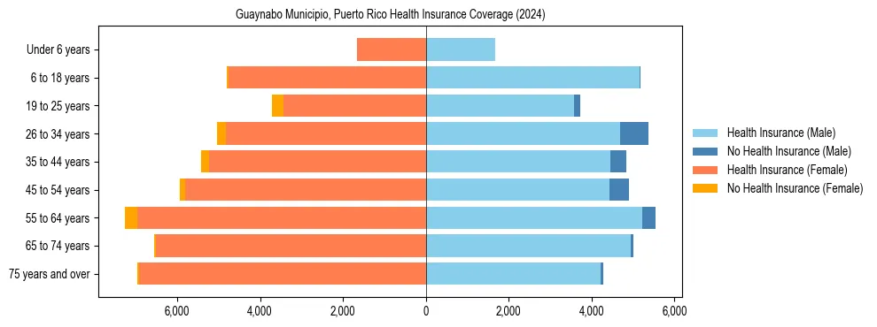 Health insurance pyramid for Guaynabo Municipio, Puerto Rico