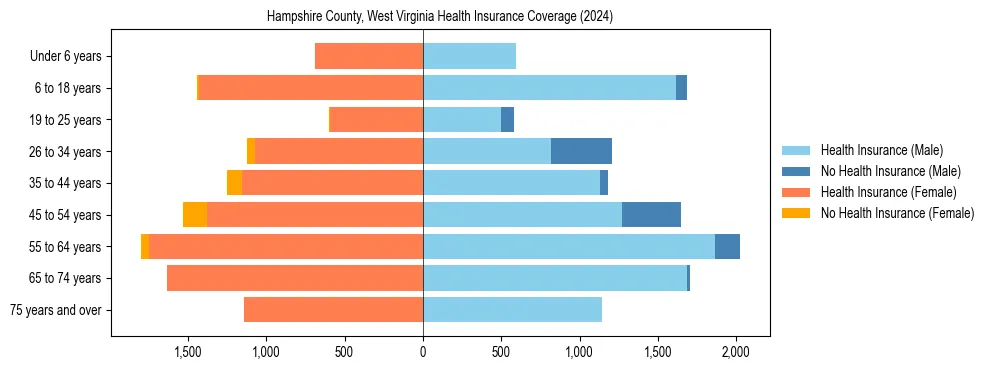 Health insurance pyramid for Hampshire County, West Virginia