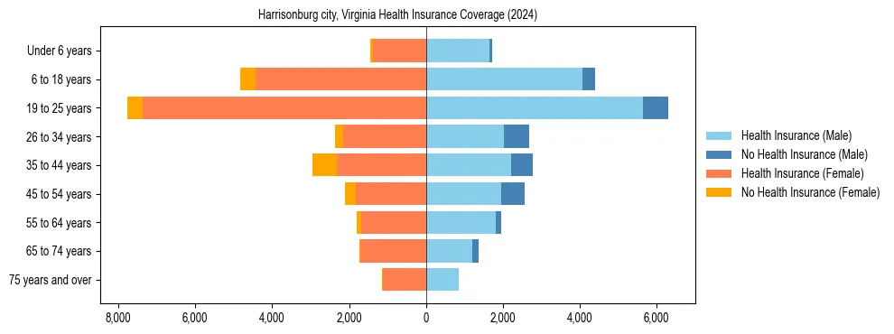 Health insurance pyramid for Harrisonburg city, Virginia