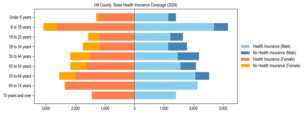 Health insurance pyramid for Hill County, Texas