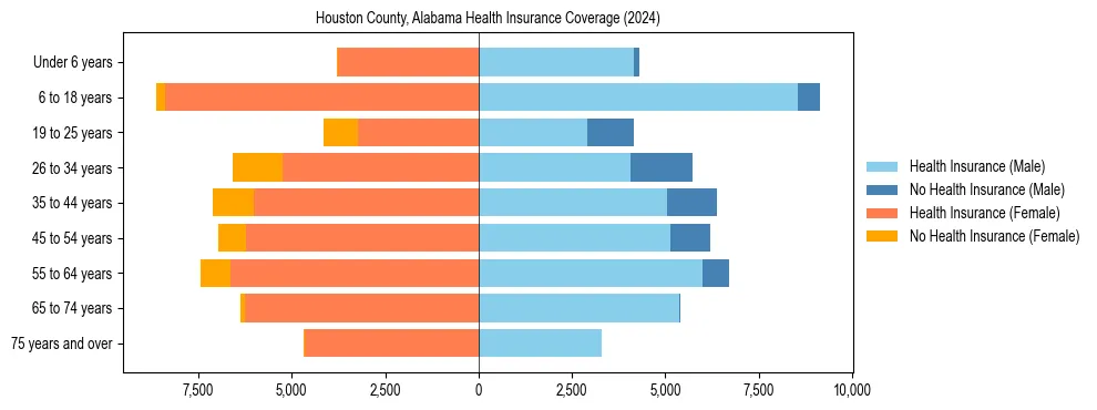 Health insurance pyramid for Houston County, Alabama