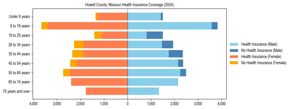 Health insurance pyramid for Howell County, Missouri