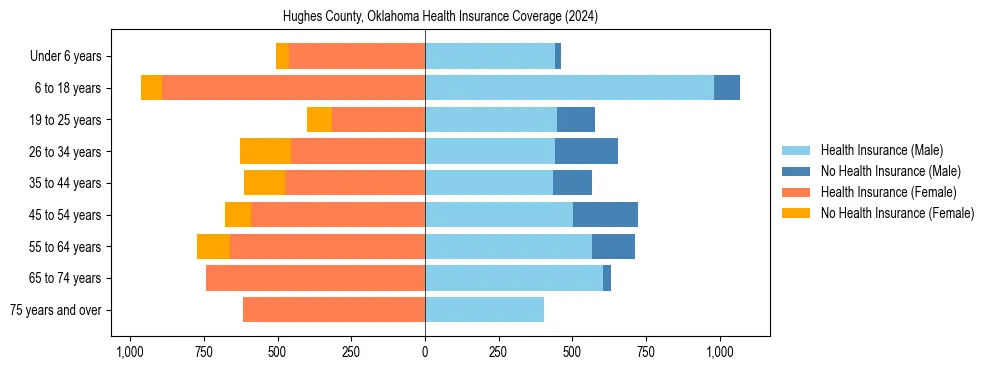 Health insurance pyramid for Hughes County, Oklahoma