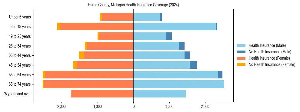 Health insurance pyramid for Huron County, Michigan