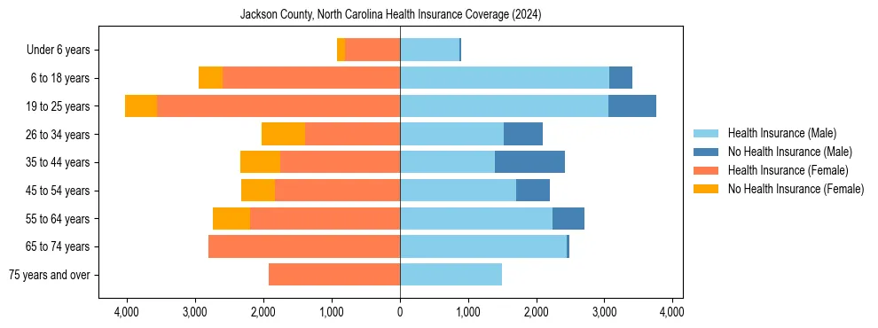 Health insurance pyramid for Jackson County, North Carolina