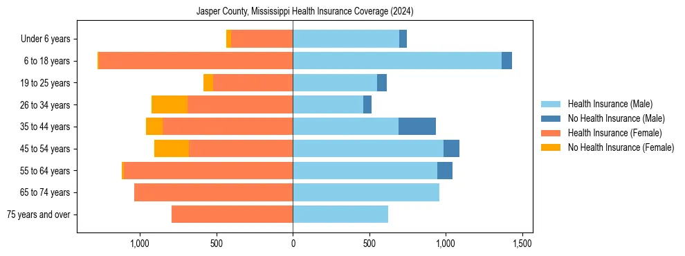 Health insurance pyramid for Jasper County, Mississippi
