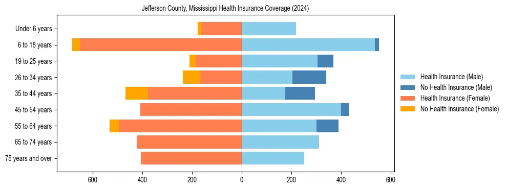 Health insurance pyramid for Jefferson County, Mississippi
