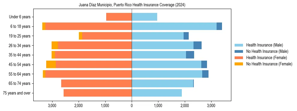 Health insurance pyramid for Juana Díaz Municipio, Puerto Rico