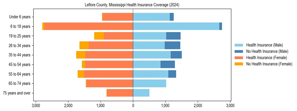 Health insurance pyramid for Leflore County, Mississippi