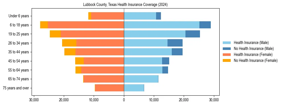 Health insurance pyramid for Lubbock County, Texas