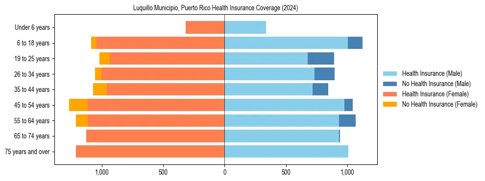 Health insurance pyramid for Luquillo Municipio, Puerto Rico
