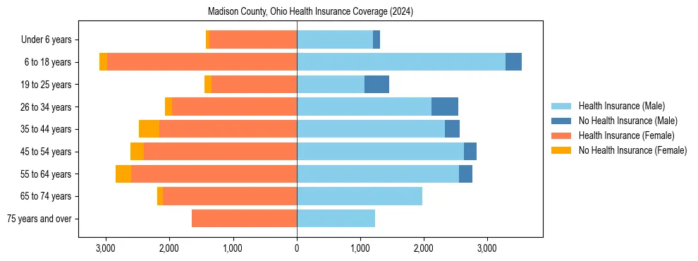 Health insurance pyramid for Madison County, Ohio