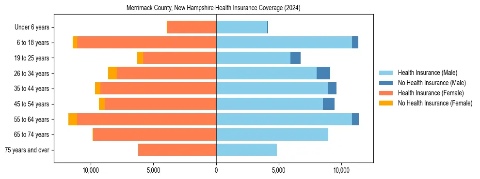 Health insurance pyramid for Merrimack County, New Hampshire