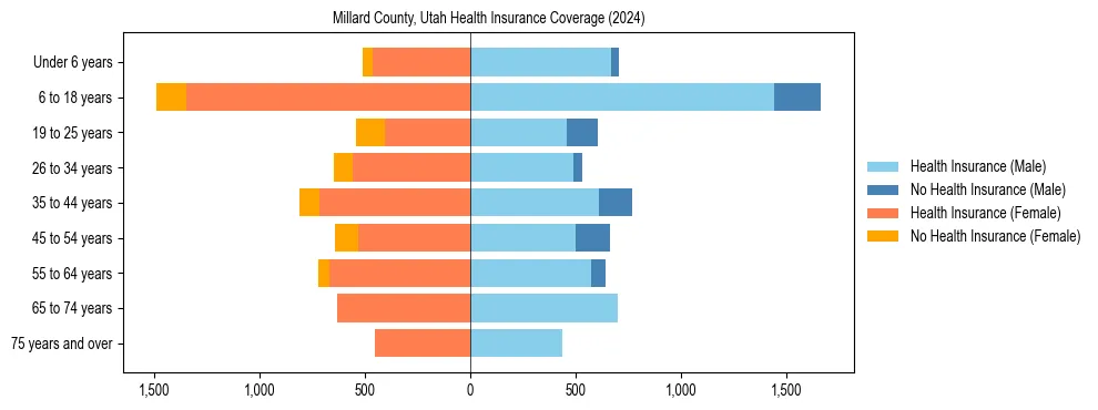 Health insurance pyramid for Millard County, Utah