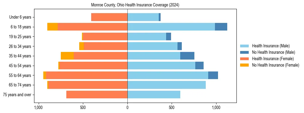 Health insurance pyramid for Monroe County, Ohio
