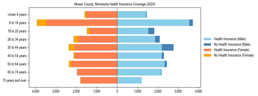 Health insurance pyramid for Mower County, Minnesota