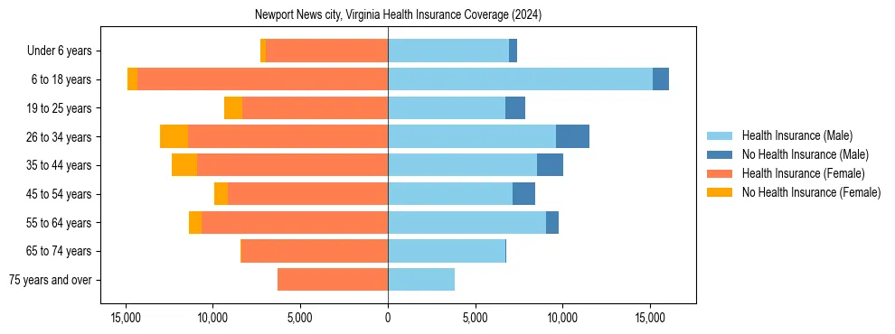 Health insurance pyramid for Newport News city, Virginia