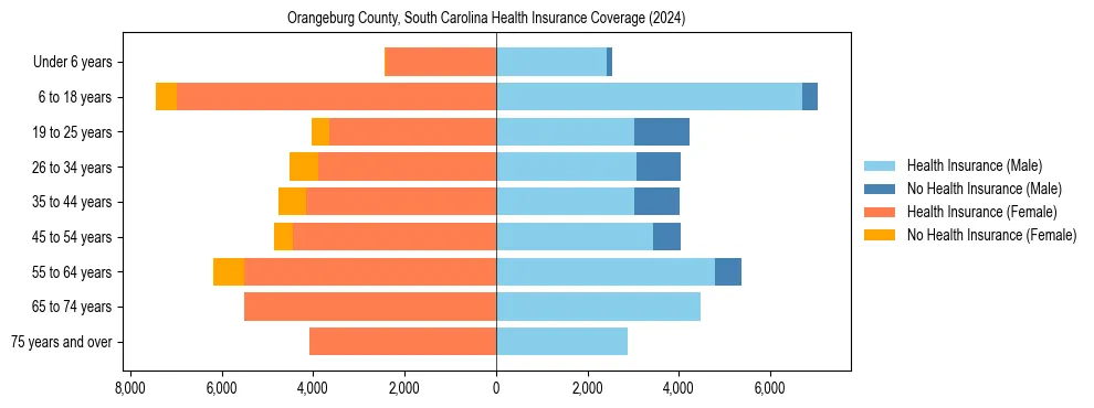 Health insurance pyramid for Orangeburg County, South Carolina