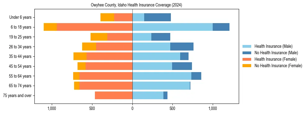 Health insurance pyramid for Owyhee County, Idaho