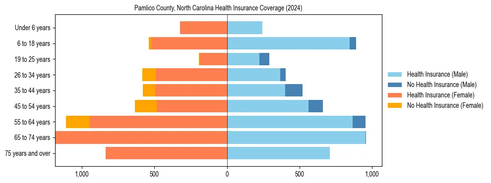 Health insurance pyramid for Pamlico County, North Carolina