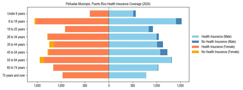 Health insurance pyramid for Peñuelas Municipio, Puerto Rico