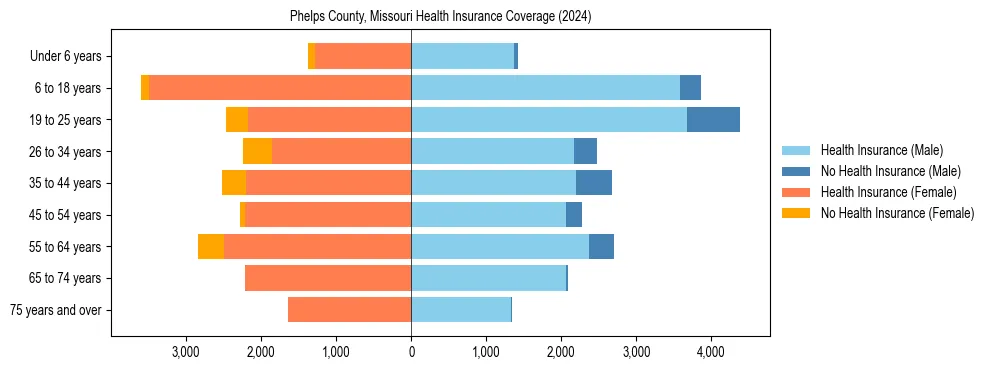 Health insurance pyramid for Phelps County, Missouri