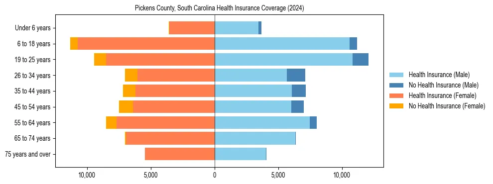 Health insurance pyramid for Pickens County, South Carolina