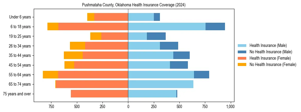 Health insurance pyramid for Pushmataha County, Oklahoma