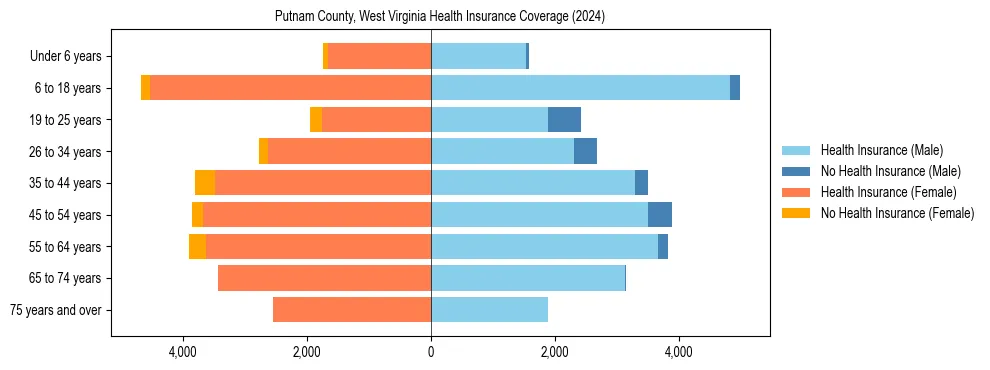 Health insurance pyramid for Putnam County, West Virginia