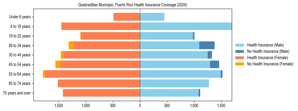 Health insurance pyramid for Quebradillas Municipio, Puerto Rico
