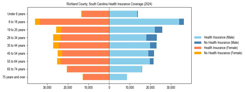 Health insurance pyramid for Richland County, South Carolina