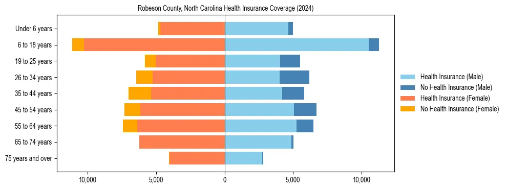 Health insurance pyramid for Robeson County, North Carolina