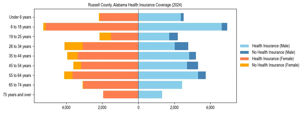 Health insurance pyramid for Russell County, Alabama
