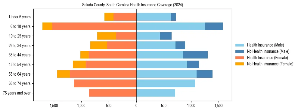Health insurance pyramid for Saluda County, South Carolina