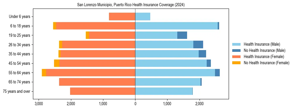 Health insurance pyramid for San Lorenzo Municipio, Puerto Rico