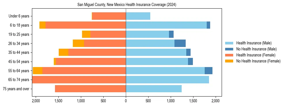 Health insurance pyramid for San Miguel County, New Mexico