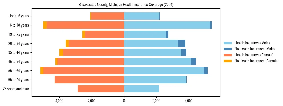 Health insurance pyramid for Shiawassee County, Michigan