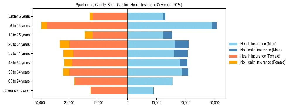 Health insurance pyramid for Spartanburg County, South Carolina