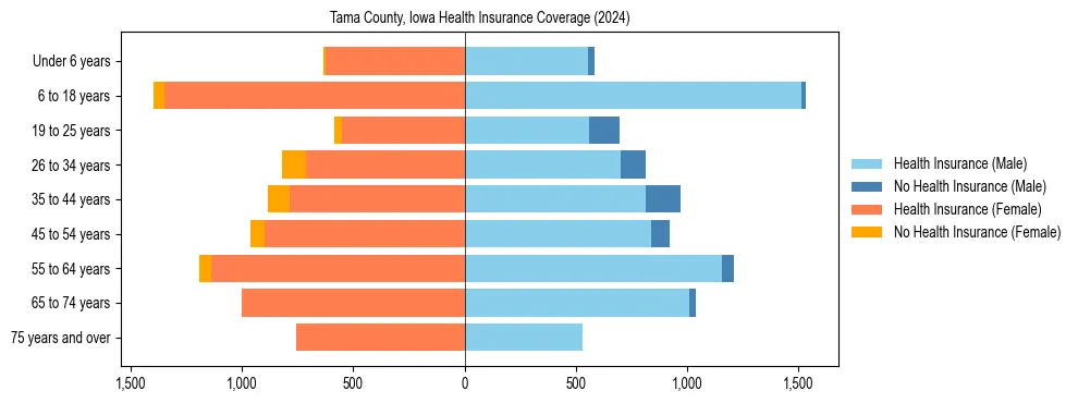 Health insurance pyramid for Tama County, Iowa