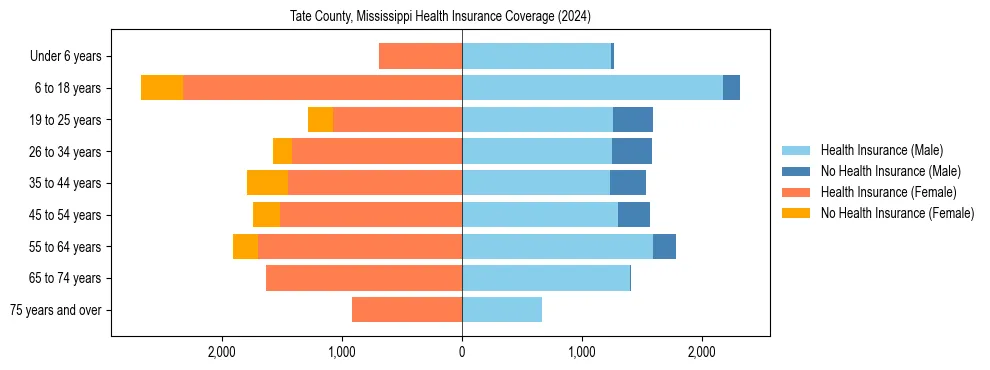 Health insurance pyramid for Tate County, Mississippi