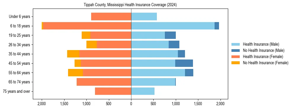 Health insurance pyramid for Tippah County, Mississippi