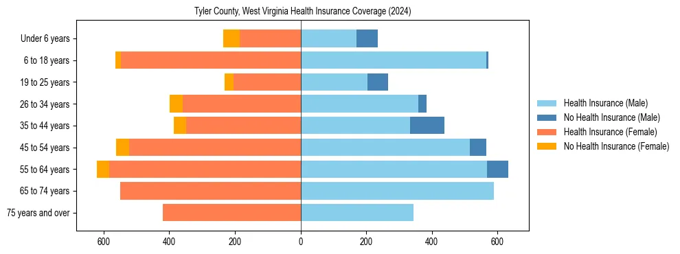 Health insurance pyramid for Tyler County, West Virginia