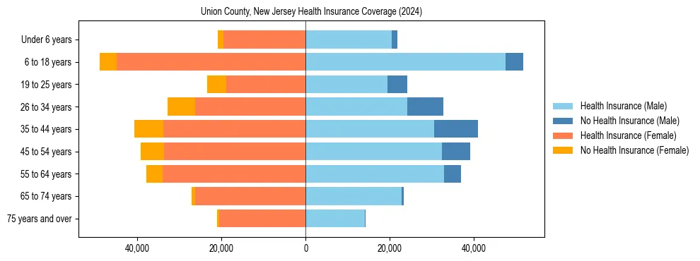 Health insurance pyramid for Union County, New Jersey