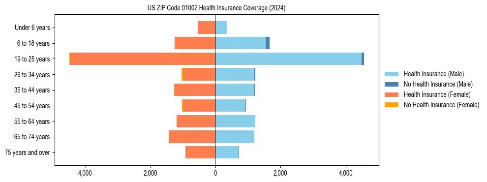 Health insurance pyramid for US ZIP Code 01002