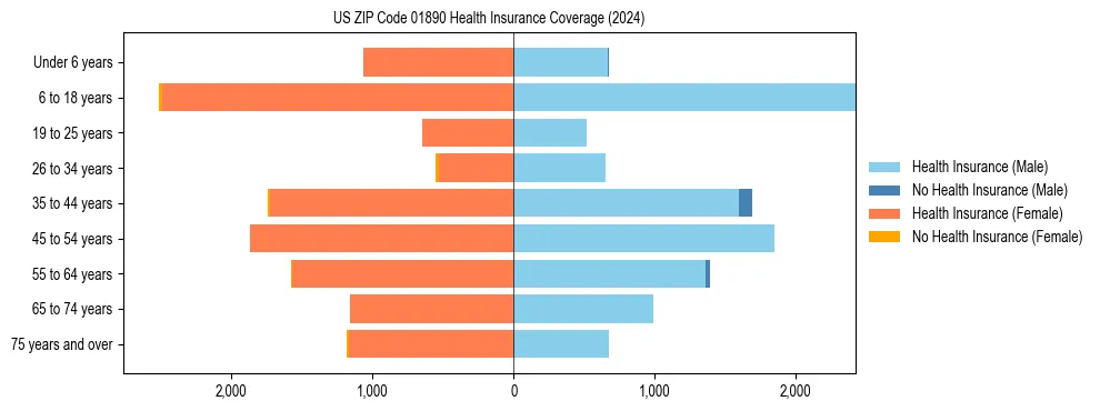 Health insurance pyramid for US ZIP Code 01890