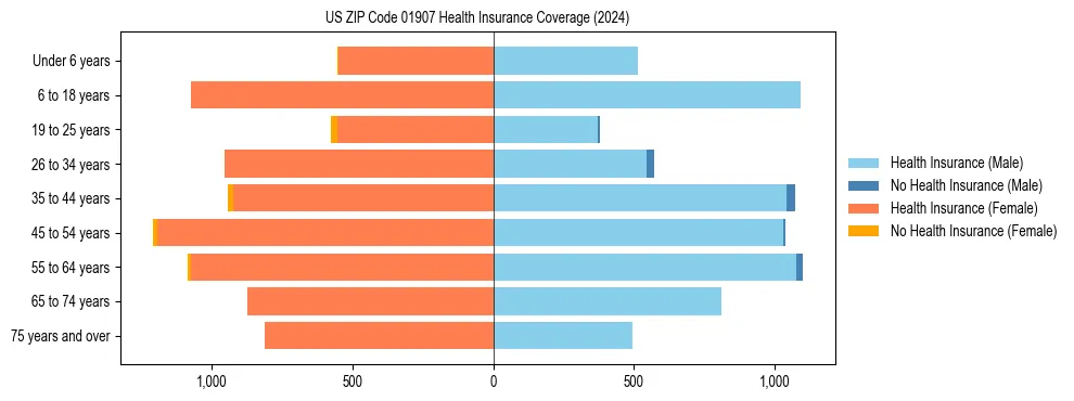 Health insurance pyramid for US ZIP Code 01907