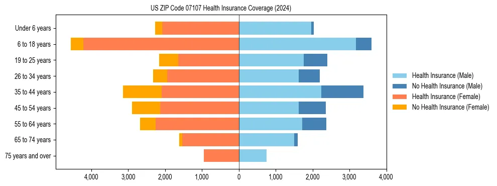Health insurance pyramid for US ZIP Code 07107