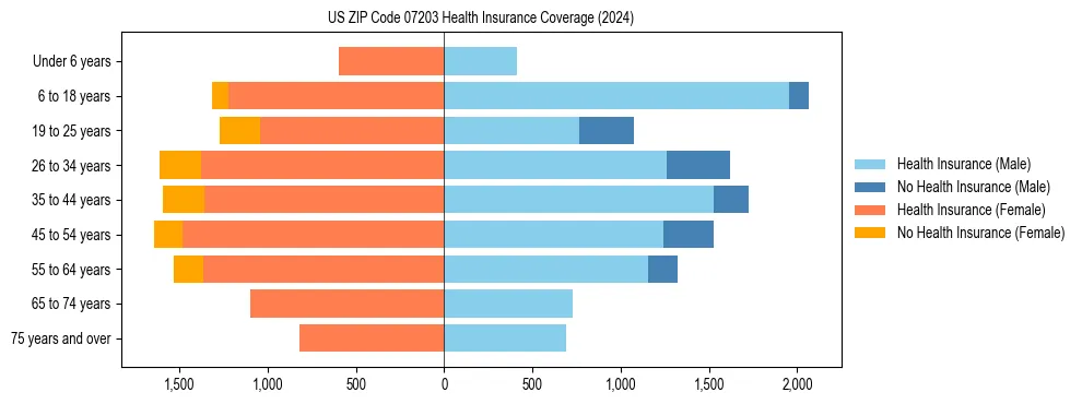 Health insurance pyramid for US ZIP Code 07203